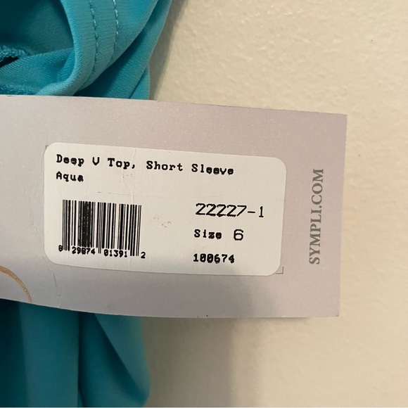 Sympli NWT Sz.6 Deep V Top Short Sleeve Teal Jersey Knit Lagenlook Summer - Picture 6 of 9